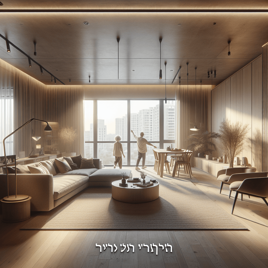 סלון מודרני עם ריהוט אסתטי, תאורה רכה וצבעים ניטרליים יוצרים אווירה מרגיעה.